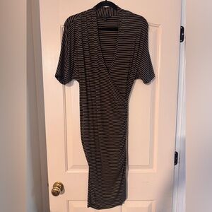 Banana Republic Black and Tan Ruched Wrap Midi Dress